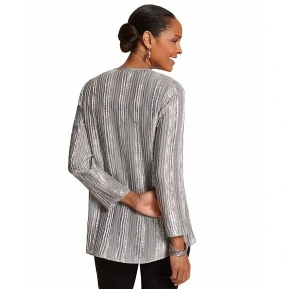 Chico's Jacket Size 1 (8) Silver Sparkle Open Front NWT - Picture 2 of 13